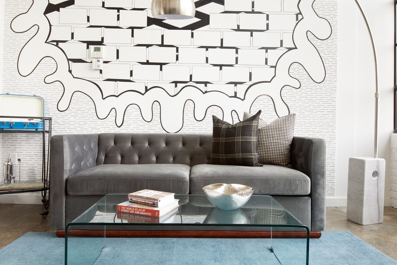 Modern living room with gray couch